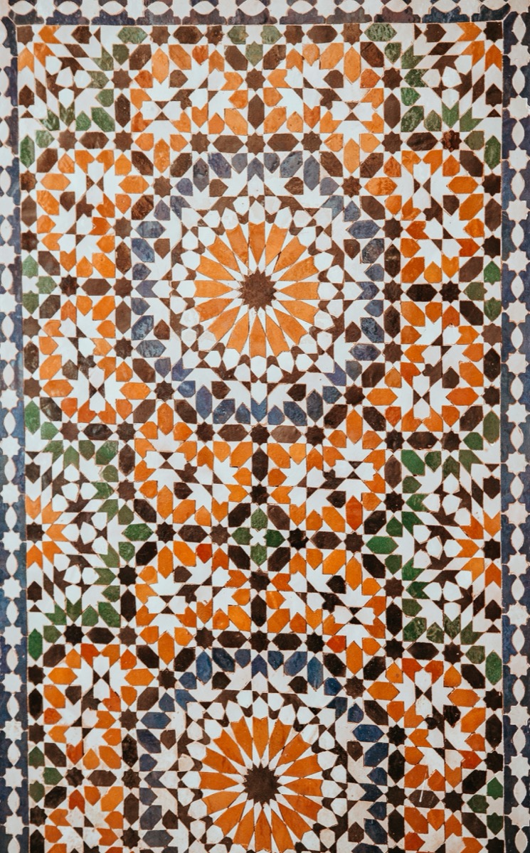 Multicolor hand-cut zellige mosaic with star motifs